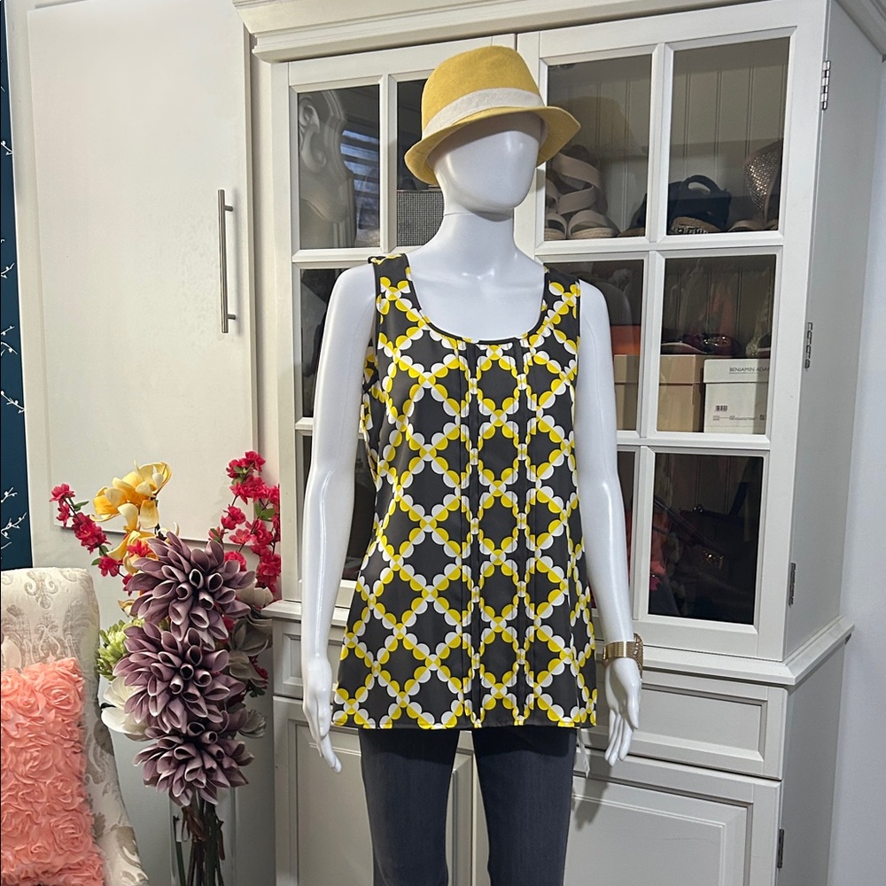Tory Burch Yellow, grey, and white Patterned Tank Top